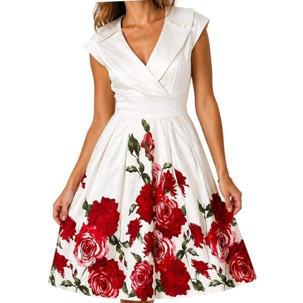 Cece's New York‎ White Red Rose Floral Dress Women's 6